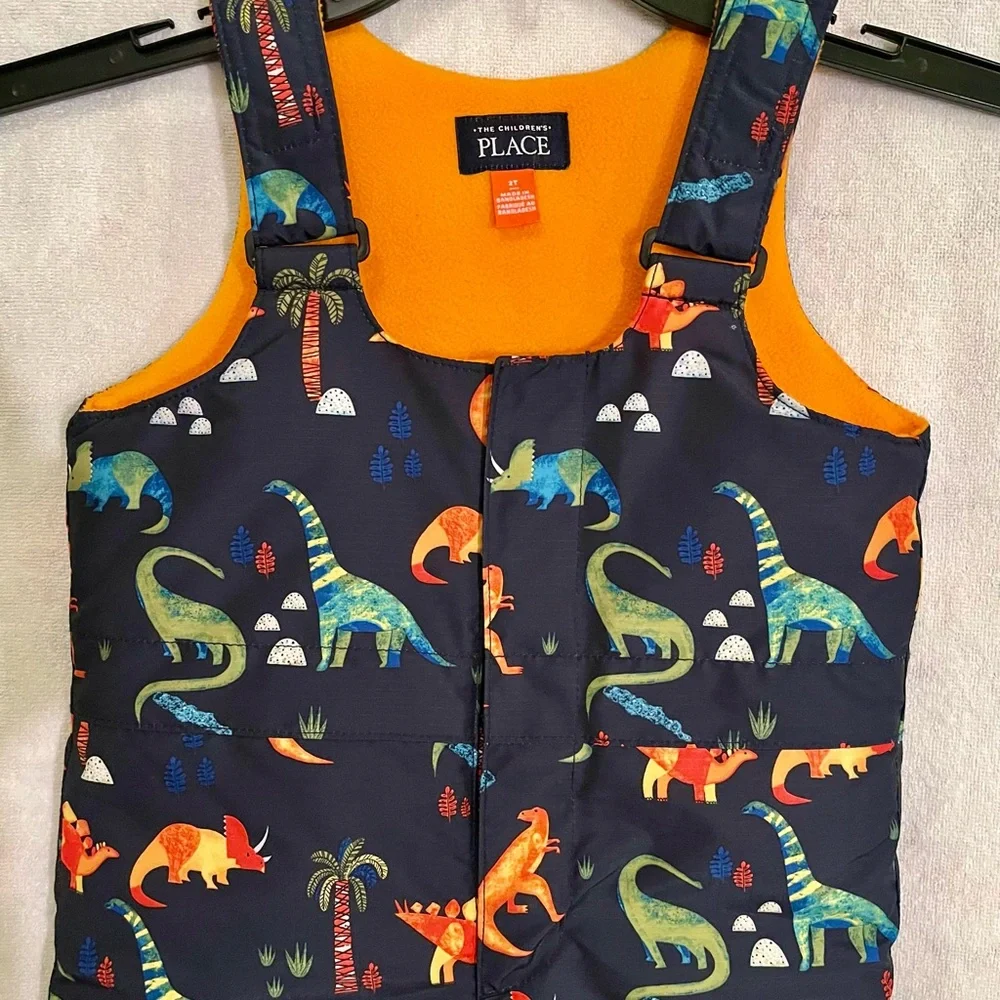 The Children’s Place Dinosaur Snow Bib Overalls 2T Fleece Lined